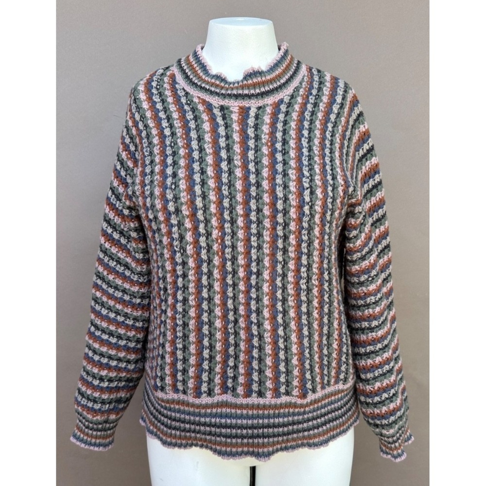 Hem & Thread Sweater Womens L Multicolor Striped Crew Neck Long Sleeve Pullover